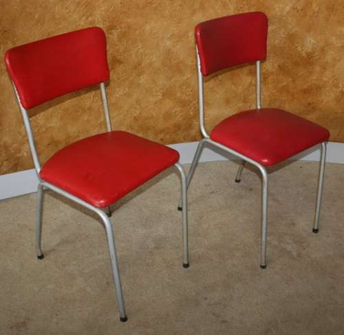 Chairs, Stools & Footstools - TWO VIBRANT RED VINTAGE KITCHEN CHAIRS ...