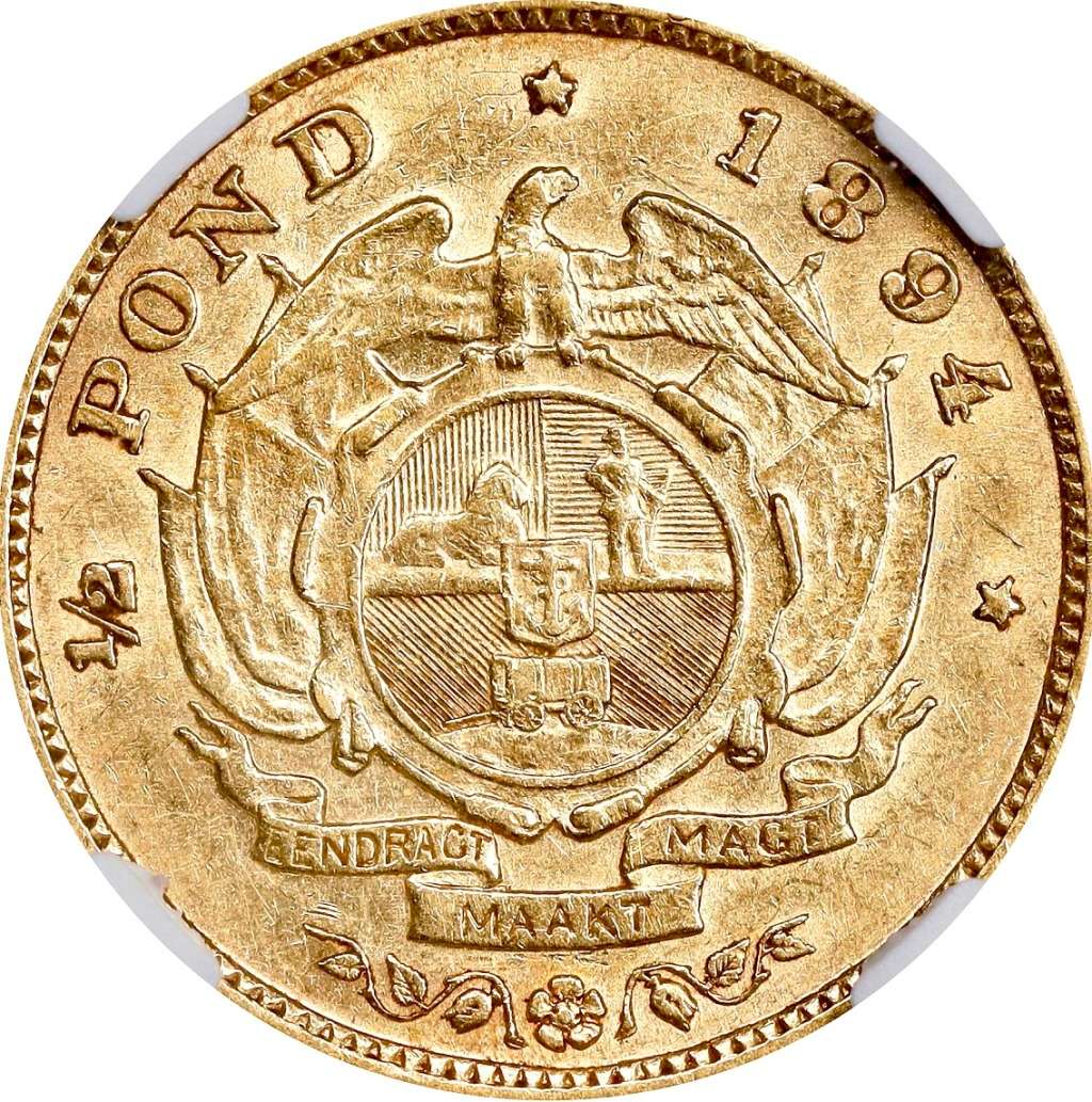 Halfponde S Africa 1894 ZAR Gold 1 2 Pond NGC Certified AU53 For