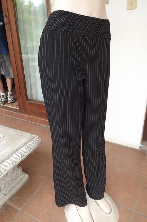 black pants with thin white stripes