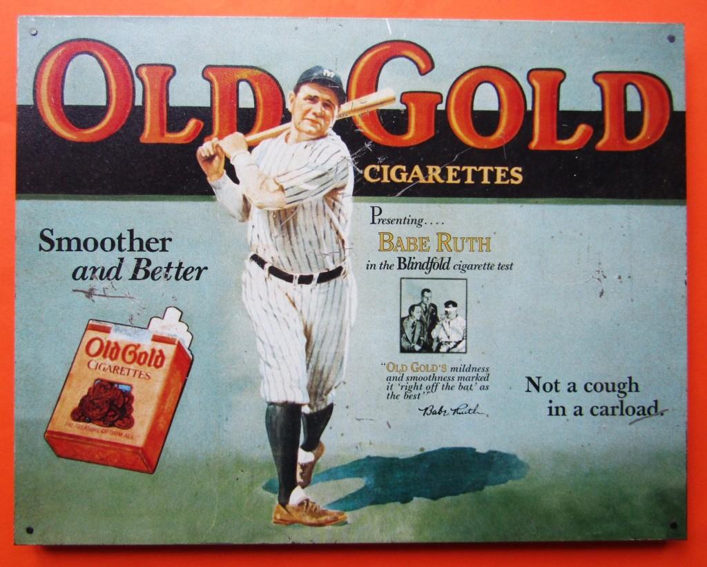 Signage Old Gold Cigarettes Babe Ruth Baseball Wooden Wall Sign