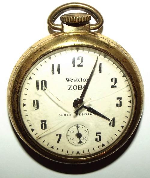 Vintage Westclox Zobo Shock Resistant Made in Canada Pocket Watch