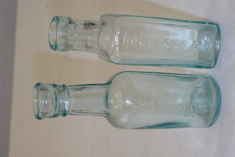 Bottles TWO AWESOME CLEAR GLASS HOLBROOK AND CO "MINIATURE