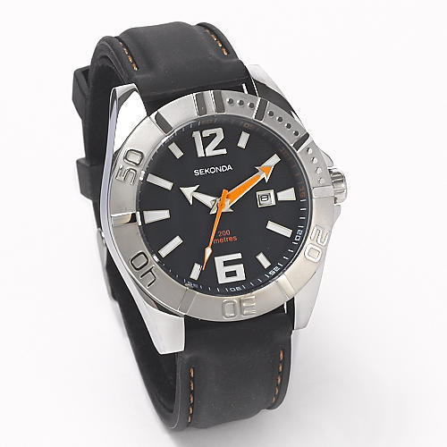 sekonda men's blue dial black rubber strap watch