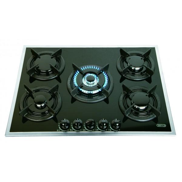 Hobs, Stoves & Ovens DEFY 5 BURNER GAS HOB WITH GLASS STAINLESS STEEL