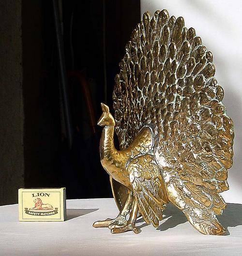 Brass STUNNING LARGE SOLID BRASS VINTAGE PEACOCK ORNAMENTDECORATIVE