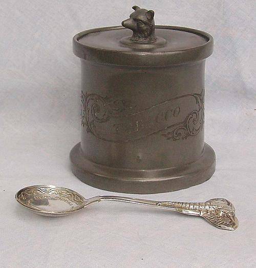 Pewter ANTIQUE TOBACCO JAR WITH FOX HEAD FINIALPLUS KRUGER PARK