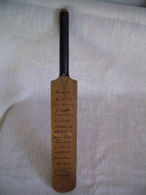 Advertising Old signed mini cricket bat by Australia vs South Africa