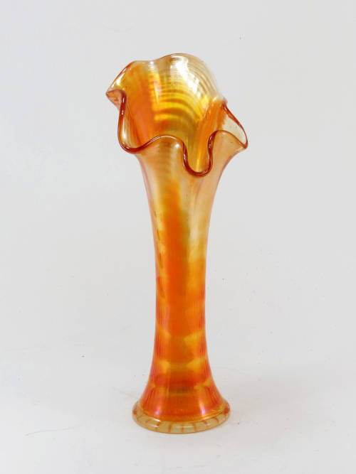 Vases Magnificent vintage iridescent orange carnival glass vase was