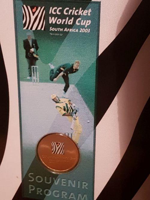 Framed ICC Cricket World Cup South Africa 2003 Souvenir Program and Medallion