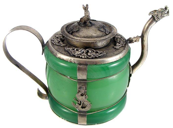 Oriental Vintage Handcrafted Tibetan Jade/Silver Teapot! was sold for