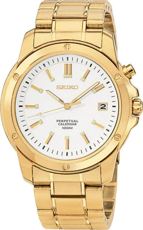 Men s Watches SEIKO Gents Perpetual Calendar Goldtoned 100m Quartz 