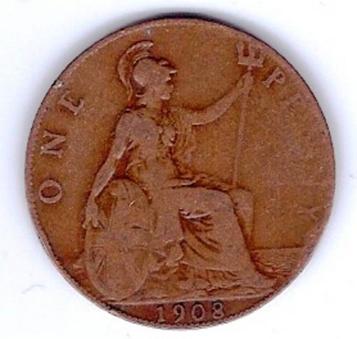 Great Britain 1908 One Penny Edwardvs Vii Dei Gra Britt Omn Rex