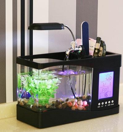 Unusual Items Led Usb Desktop Fish Tank Aquarium With Clock Led Usb Desktop Fish Tank Aquarium With Clock Date Thermometer And Pen Holder