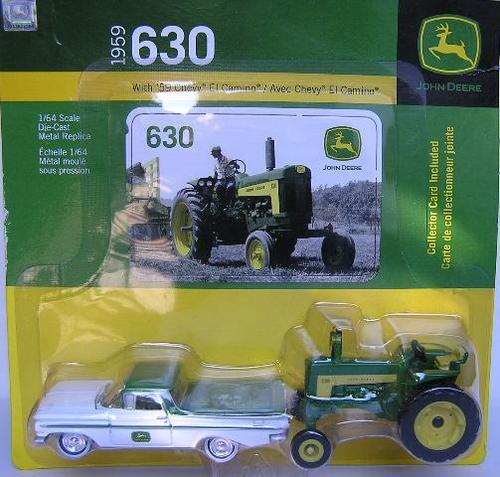 1/64 ERTL John Deere 630 Tractor and 1959 Chevy El Camino Set 