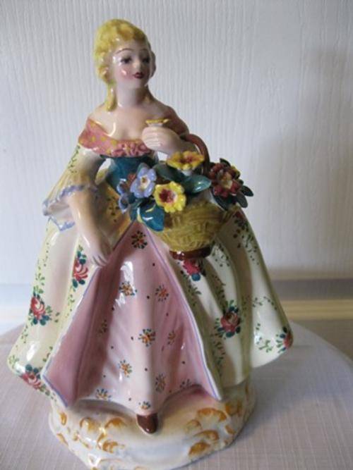 Porcelain & Ceramic Italian Figurine of a Lady with a Basket of