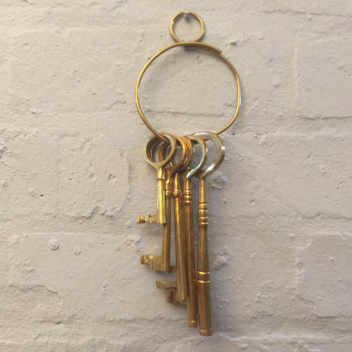 Brass Large Vintage Solid Brass Keyring With Keys!!! was sold for