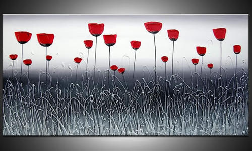 Oils Handmade Signed Canvas Oil Painting 120cmx60cm Grey Red Handmade Signed Canvas Oil Painting 120cmx60cm Grey Red Flowers Cq008