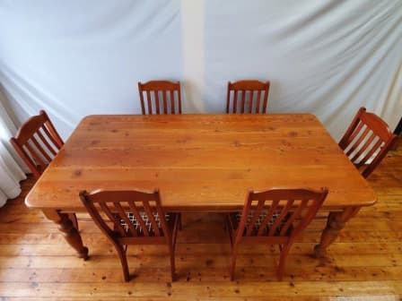 An Oregon Pine Six Seater Dining Table, Oregon Pine Dining Room Table And Chairs Set Of 4