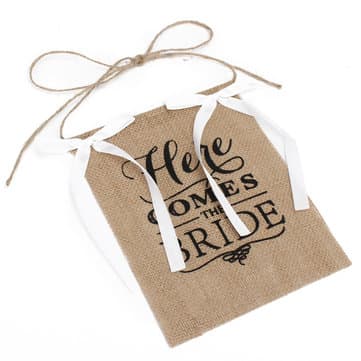 21X17cm "Here Comes The Bride" Burlap Bunting Banner Sign Wedding Party Decor