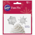 Wilton 12pk Silver White Snowflake Fun Pix Foil Cupcake Icing Decoration Toppers
