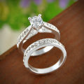 Solitaire and Accent Band 1.00ct Rhinestone Crystals Fashionable Ring Set - Size 8 / P+