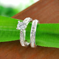 Solitaire and Accent Band 1.00ct Rhinestone Crystals Fashionable Ring Set - Size 8 / P+