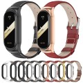 For Xiaomi Mi Band 8 Mijobs CS Case Genuine Leather Top Layer Cowhide Watch Band(Black+White)