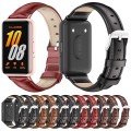 For Samsung Galaxy Fit 3 Mijobs Dual-sided Genuine Leather Watch Band(Bamboo Red Silver)