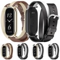 For Xiaomi Mi Band 8 Mijobs GT4 Dual-Loop Leather Watch Band(Black+White+Light Gold)