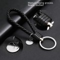 Woven Leather Cord Keychain Car Pendant Leather Key Ring Baotou With Small Round Piece(Silver)