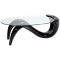 Black Mumbia Coffee Table - High gloss finish Fibre glass Tempered oval glass top