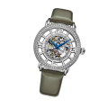 Stuhrling Original Women's Automatic Crystal Studded Skeleton Grey Patent Leather Strap Watch