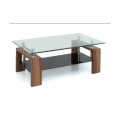 Rectangle glass coffee table with brown legs - Assembled