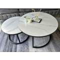 Round Coffee Table Set - Nesting set - Large - White Marble Top - Metal frame
