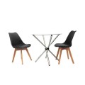 Round Black Dining Table - Glass Tabletop - Metal legs - Modern