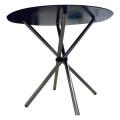 Round Black Dining Table - Glass Tabletop - Metal legs - Modern