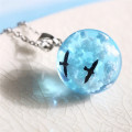 Stainless Steel Necklace - Blue Sky White Cloud Pendant  - Glow in the dark