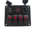 4 Gang 12-24V Rocker Switch Panel with 3.1A Dual USB Charger Digital Voltmeter Waterproof for Car