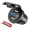 Waterproof 12V/24V 24W 4.8A Dual USB Charger Socket Power Outlet Adapter + LED Voltmeter Switch