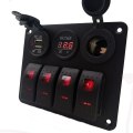 4 Gang 12-24V Rocker Switch Panel with 3.1A Dual USB Charger Digital Voltmeter Waterproof for Car