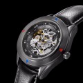 KRONEN & SOHNE Automatic Skeleton Ionized Black Leather Watch Brand new w/ box, papers