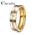 Genuine Stainless Steel Wedding Engagement Ring Gold Color Size 8