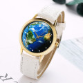 Womens New World Map Gold Dress Quartz Wristwatch  -  White.