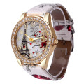 Women Fashion Tower Pattern Diamond Dial Watch. - White