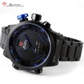 SHARK Digital Dual Movement 50MM HUGE Alarm Stainless Steel Case Leather Strap Sport Watch BRAND NEW