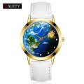 Womens New World Map Gold Dress Quartz Wristwatch  -  White.