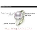 100% Natural Freshwater Pearl and Solid 925 Sterling Silver Genuine Ring - Adjustable