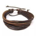 Multilayer adjustable Leather Bracelet Handmade Lace Up Wrist Strap - Brown Colour