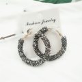 Geometric Round Shiny Circle Frosted Crystal Big Earrings - Black