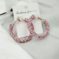 Geometric Round Shiny Circle Frosted Crystal Big Earrings - Pink